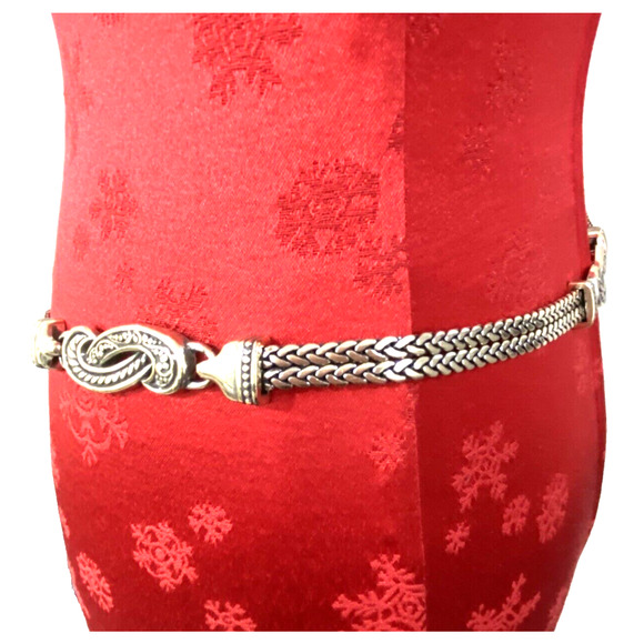 Brighton Silvertone Chain Belt Double Rope Textured Heart Tassel Size M Designer - Picture 6 of 12